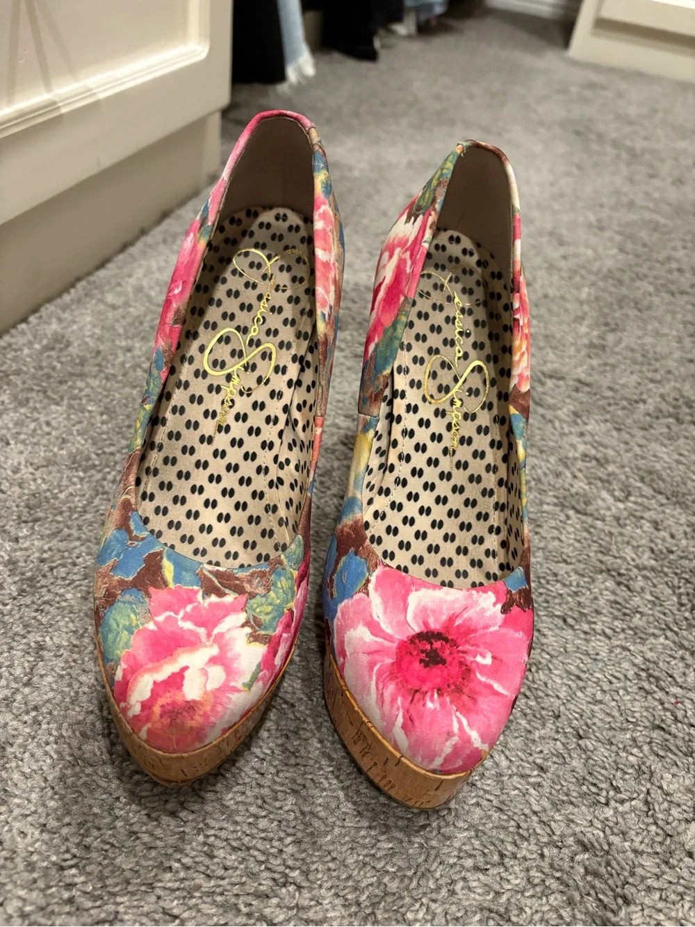 Jessica Simpson Pink Floral Cork Platform Pumps